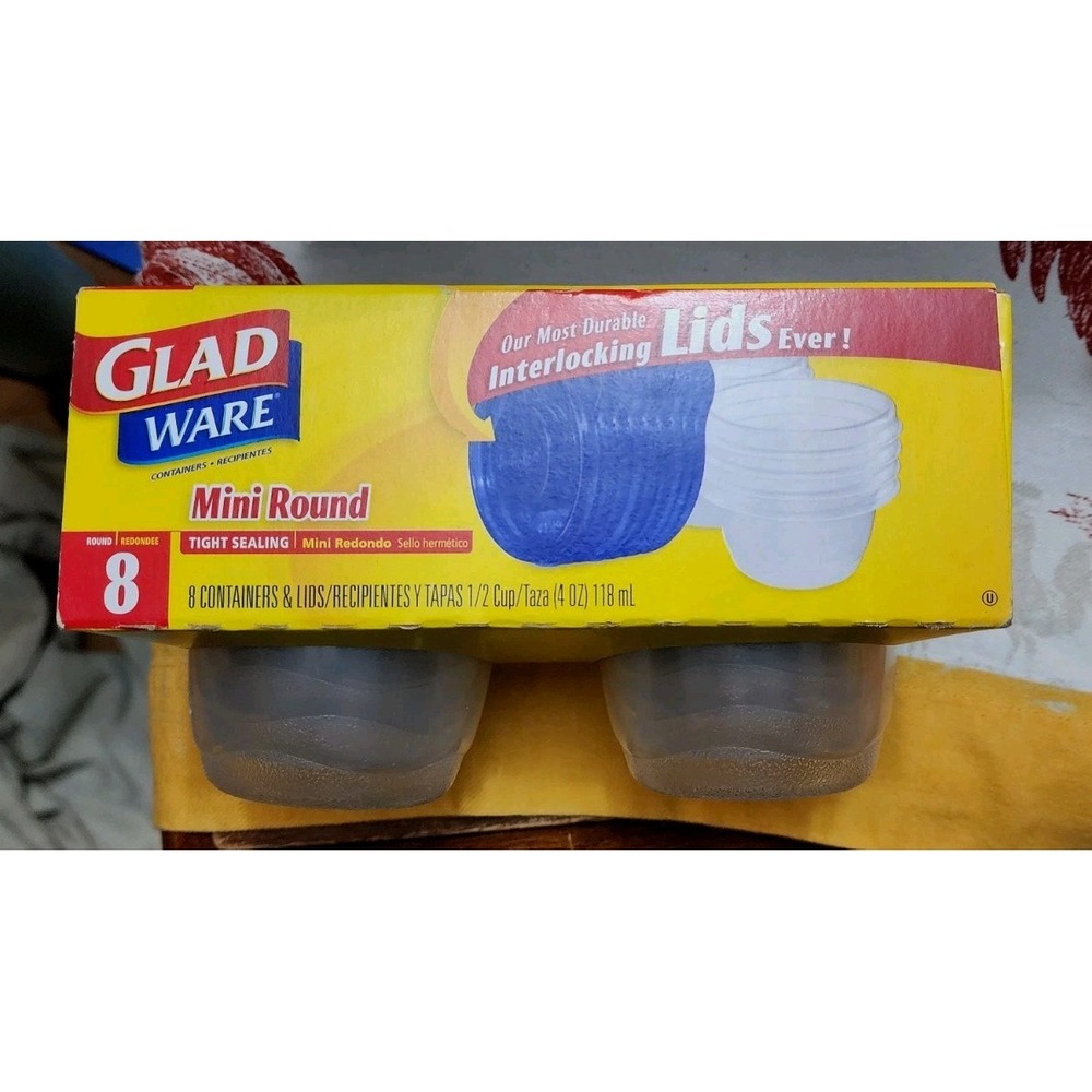 Glad Gladware Mini round Food Storage Containers 4 Oz 8 Count Bpa-Free, Lock New
